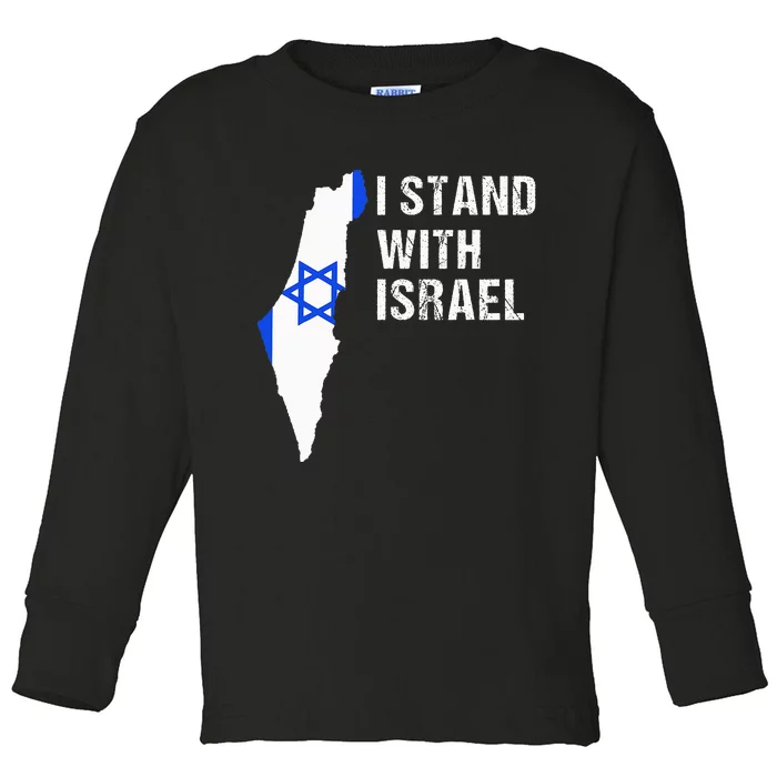 I Stand With Israel Jewish Gifts Heritage Israeli Flag Toddler Long Sleeve Shirt