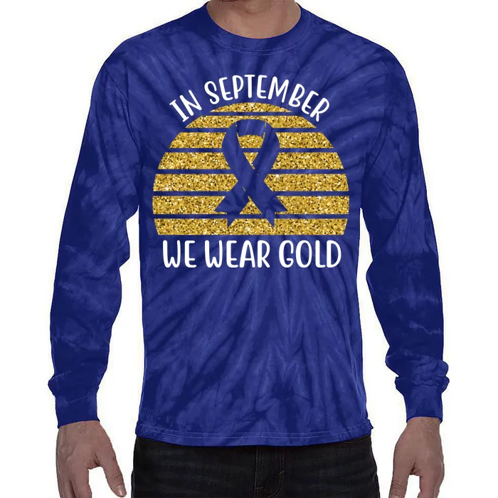 In September We Wear Gold Childhood Cancer Ribbon Tie-Dye Long Sleeve Shirt