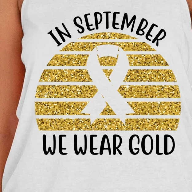 In September We Wear Gold Childhood Cancer Ribbon Women's Knotted Racerback Tank