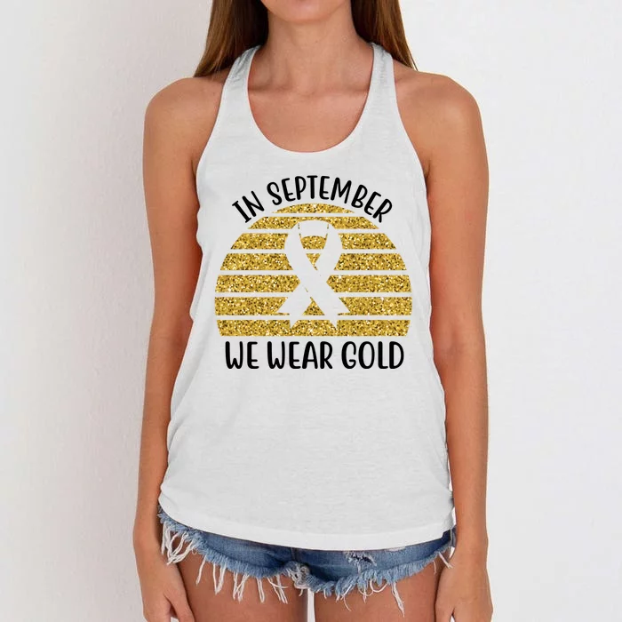 In September We Wear Gold Childhood Cancer Ribbon Women's Knotted Racerback Tank