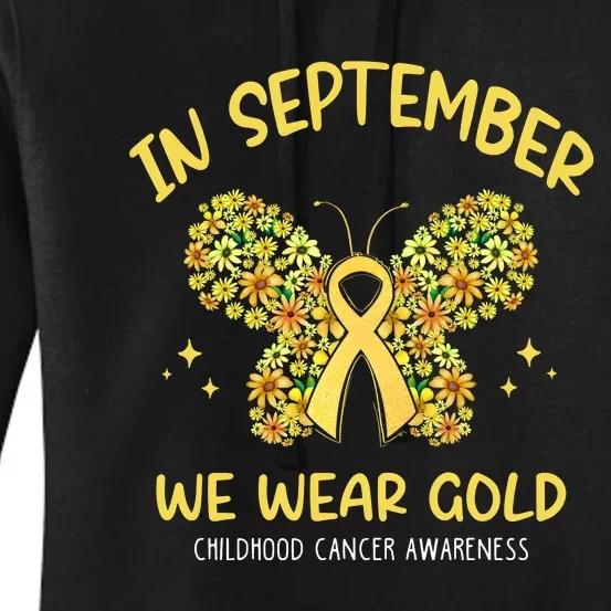 In September We Wear Gold Childhood Cancer Butterfly Gold Ribbon Women's Pullover Hoodie