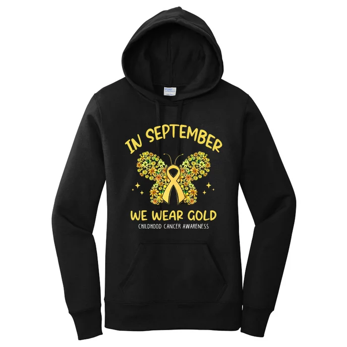 In September We Wear Gold Childhood Cancer Butterfly Gold Ribbon Women's Pullover Hoodie