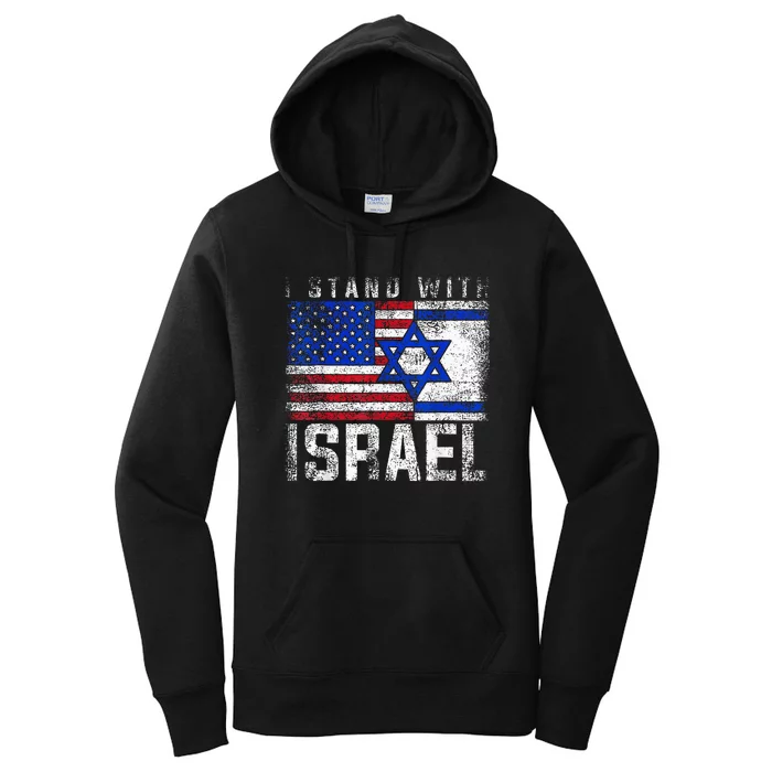 I Stand With Israel Patriotic USA and Israel Flag Women's Pullover Hoodie