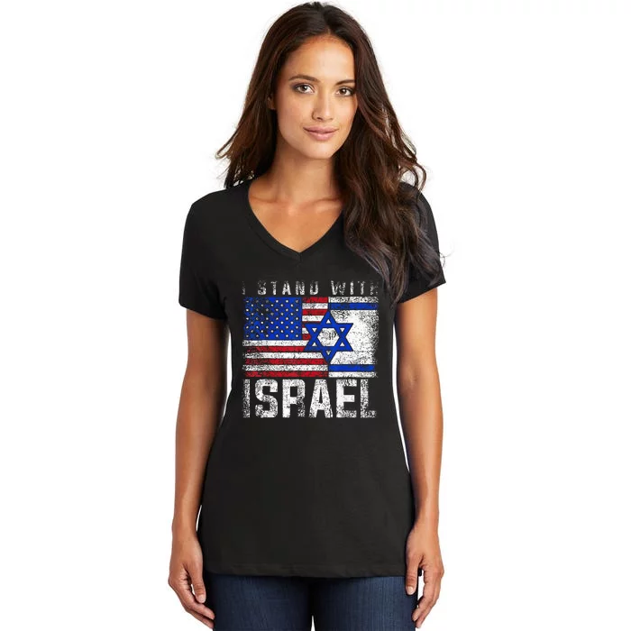 I Stand With Israel Patriotic USA and Israel Flag Women's V-Neck T-Shirt