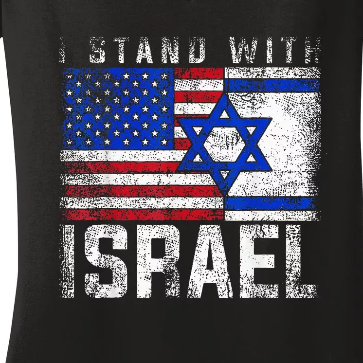 I Stand With Israel Patriotic USA and Israel Flag Women's V-Neck T-Shirt