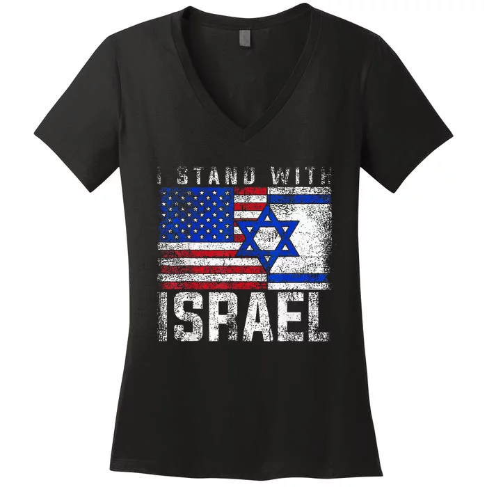 I Stand With Israel Patriotic USA and Israel Flag Women's V-Neck T-Shirt