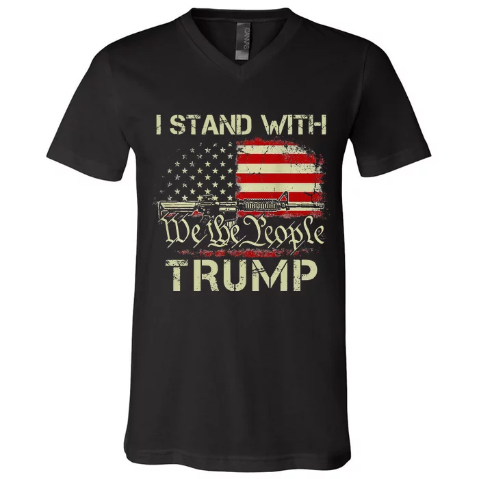 I Stand With Trump American Flag Woman USA Vintage V-Neck T-Shirt