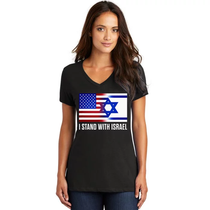 I Stand With Israel Patriotic USA and Israel Flag Women's V-Neck T-Shirt