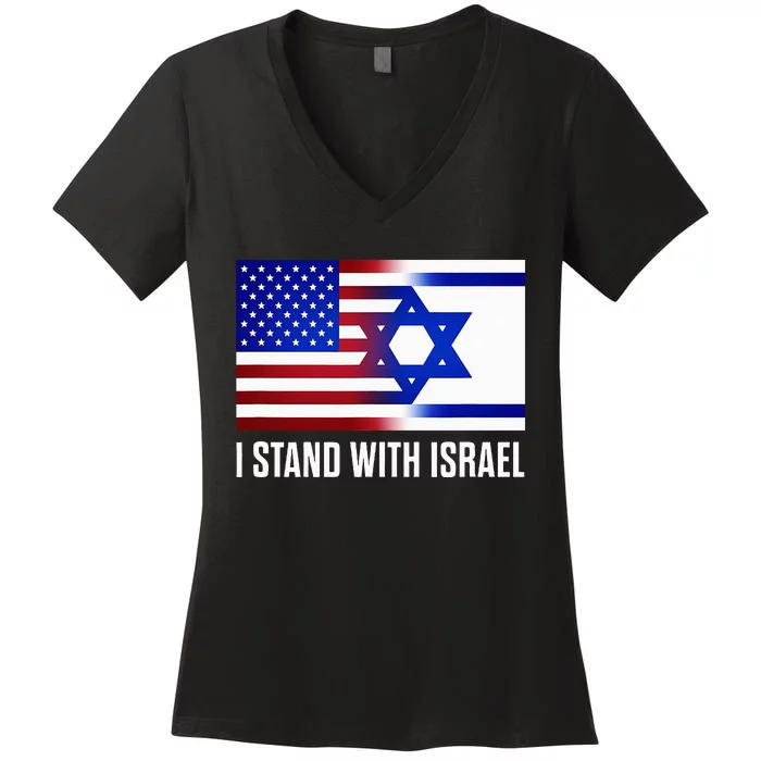 I Stand With Israel Patriotic USA and Israel Flag Women's V-Neck T-Shirt