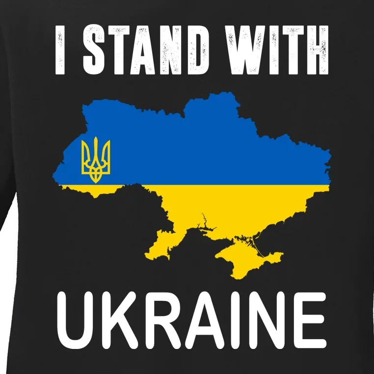 I Stand With Ukraine Map Ladies Long Sleeve Shirt