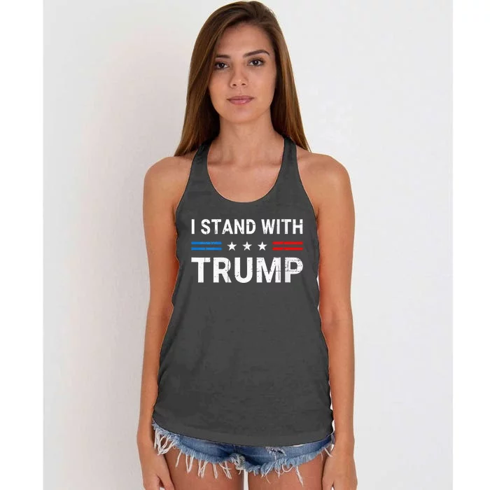 I Stand With Trump American Flag Woman USA Vintage Women's Knotted Racerback Tank