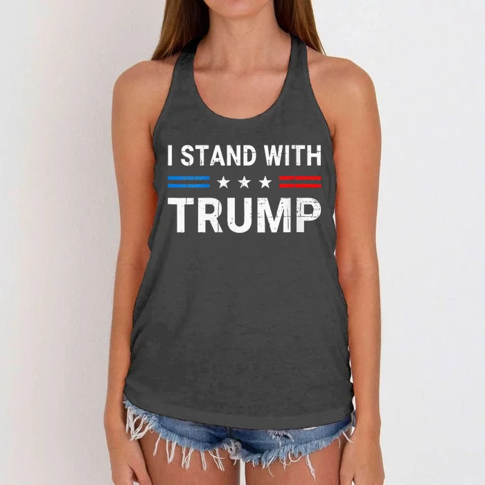 I Stand With Trump American Flag Woman USA Vintage Women's Knotted Racerback Tank