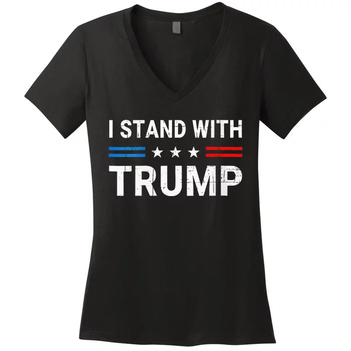 I Stand With Trump American Flag Woman USA Vintage Women's V-Neck T-Shirt