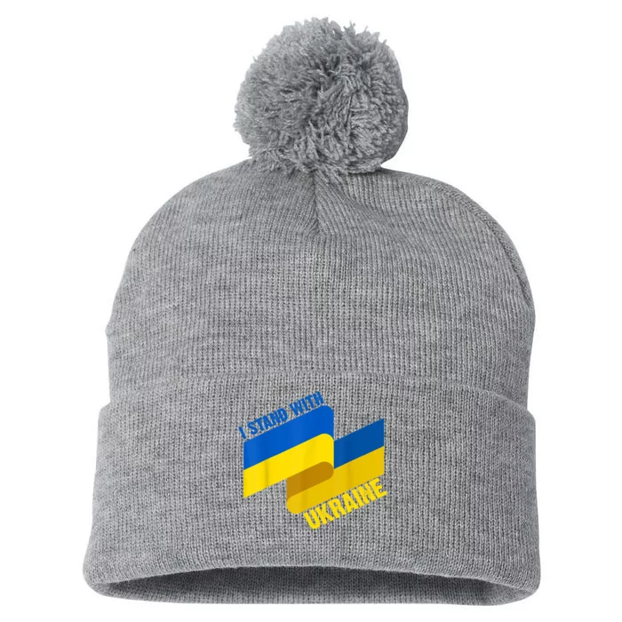 I Stand With Ukraine Support Pom Pom 12in Knit Beanie