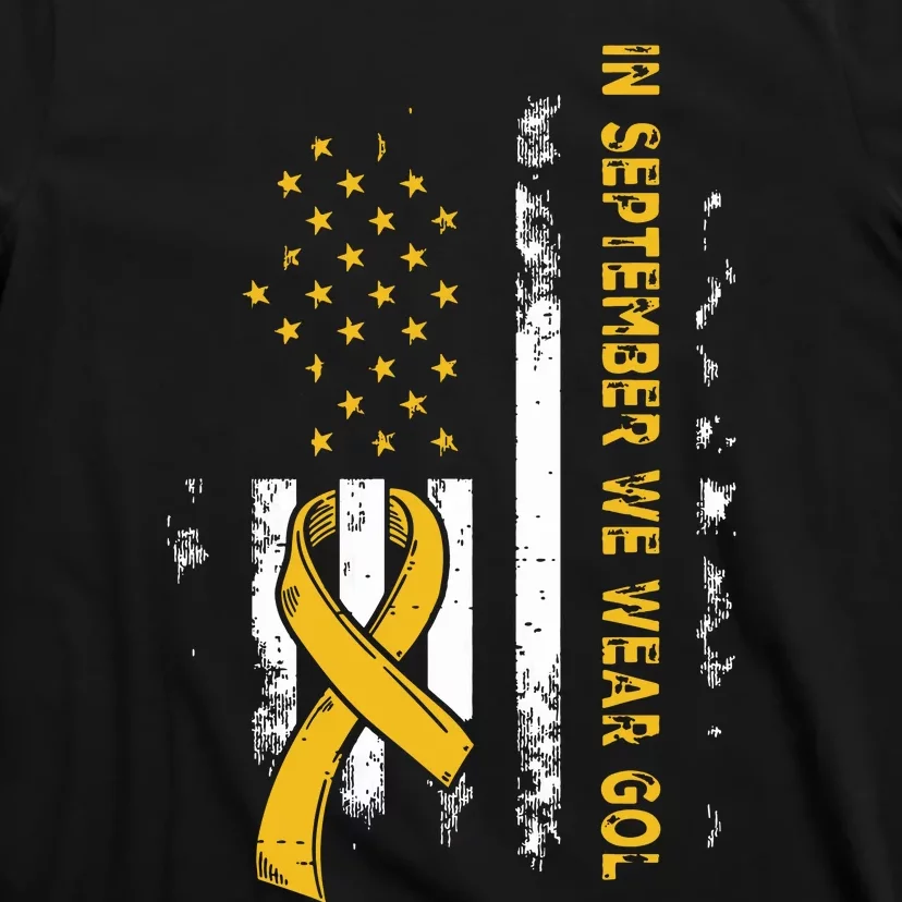 In September We Wear Gold Us Flag Childhood Cancer Awareness T-Shirt