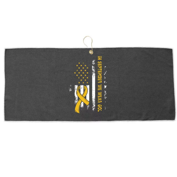 In September We Wear Gold Us Flag Childhood Cancer Awareness Large Microfiber Waffle Golf Towel