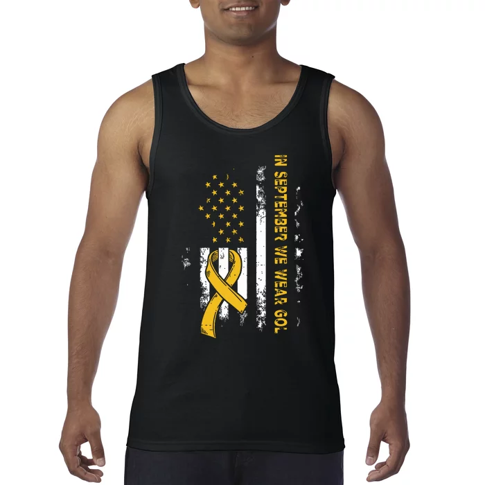 In September We Wear Gold Us Flag Childhood Cancer Awareness Tank Top