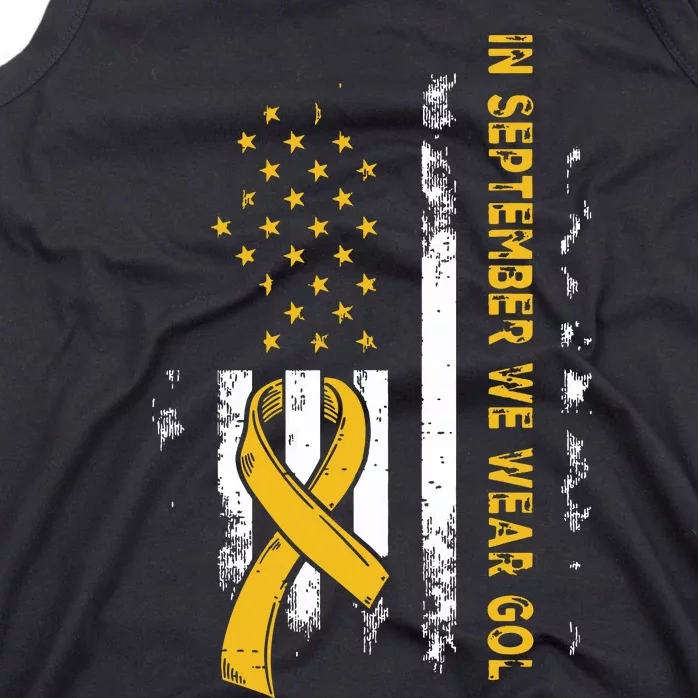 In September We Wear Gold Us Flag Childhood Cancer Awareness Tank Top