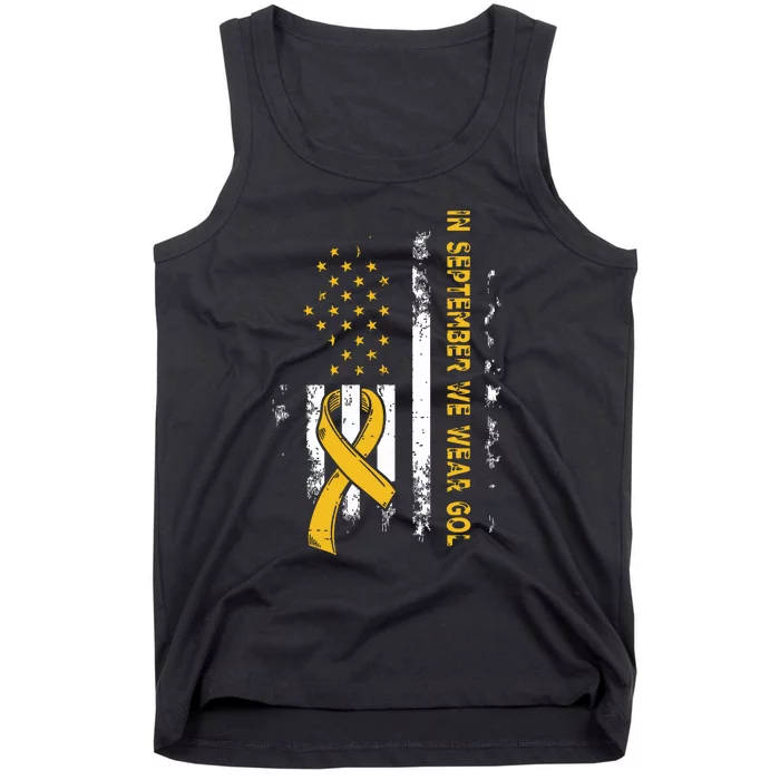 In September We Wear Gold Us Flag Childhood Cancer Awareness Tank Top