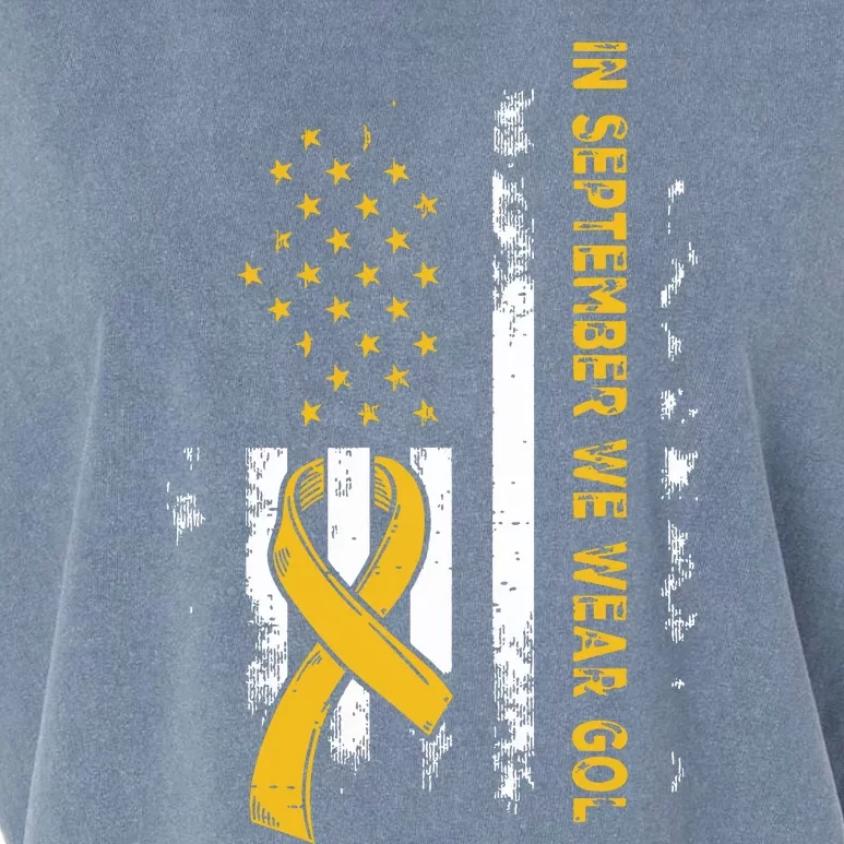 In September We Wear Gold Us Flag Childhood Cancer Awareness Garment-Dyed Women's Muscle Tee