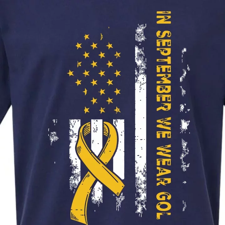 In September We Wear Gold Us Flag Childhood Cancer Awareness Sueded Cloud Jersey T-Shirt