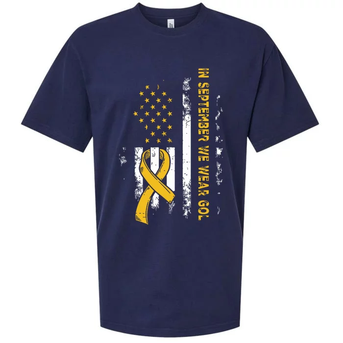 In September We Wear Gold Us Flag Childhood Cancer Awareness Sueded Cloud Jersey T-Shirt