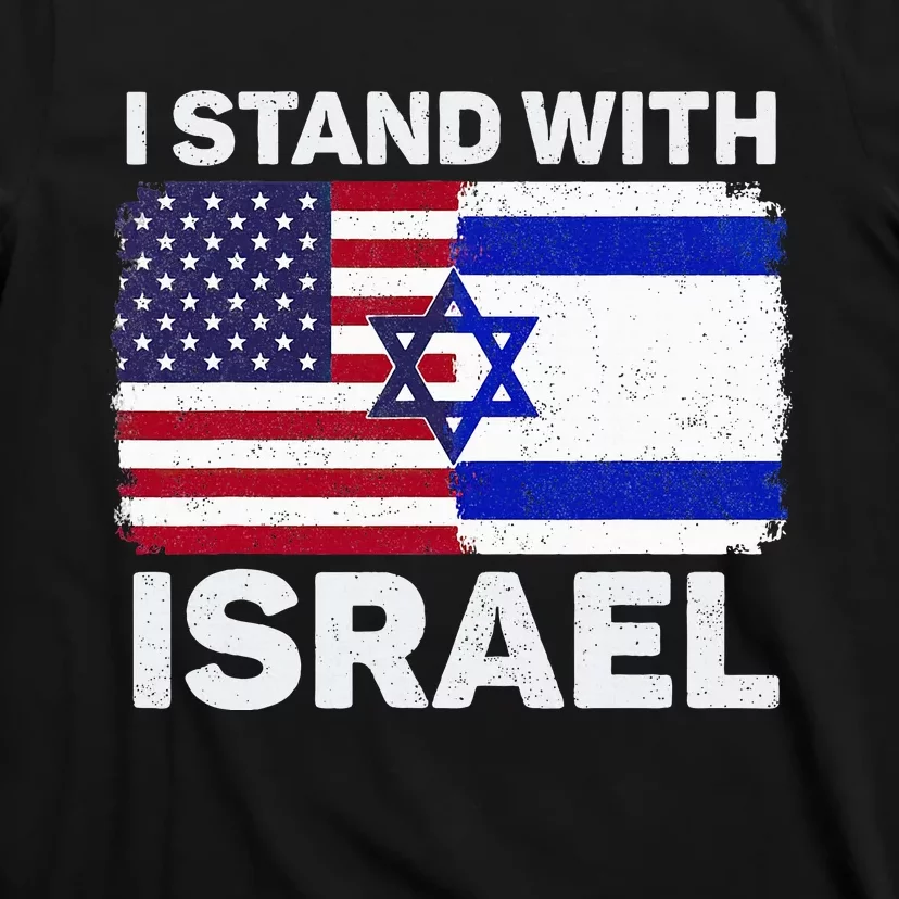 I Stand With Israel USA American Flag with Israel Flag T-Shirt