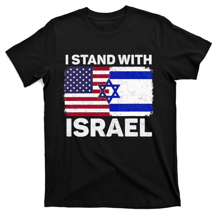 I Stand With Israel USA American Flag with Israel Flag T-Shirt