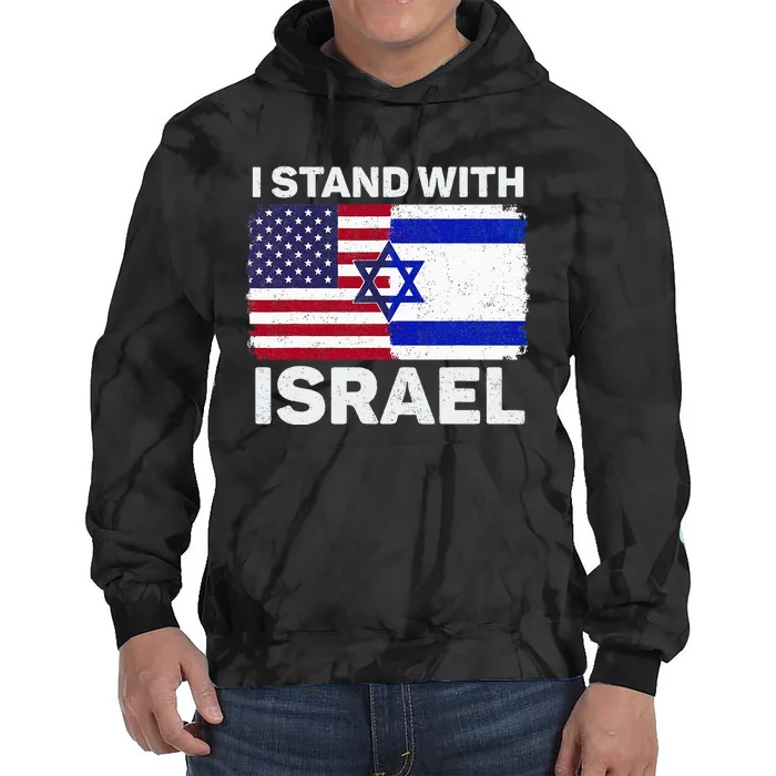 I Stand With Israel USA American Flag with Israel Flag Tie Dye Hoodie