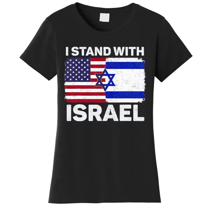 I Stand With Israel USA American Flag with Israel Flag Women's T-Shirt