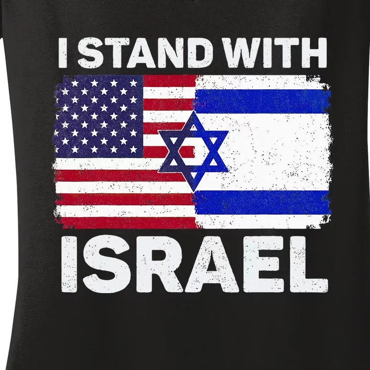 I Stand With Israel USA American Flag with Israel Flag Women's V-Neck T-Shirt