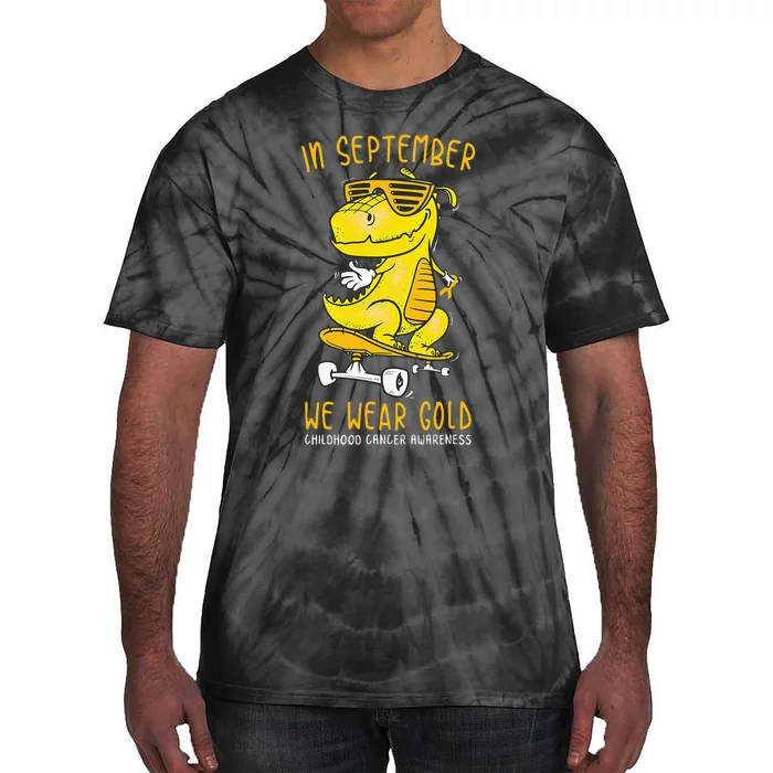 In September We Wear Gold Childhood Cancer Awareness T Rex Tie-Dye T-Shirt