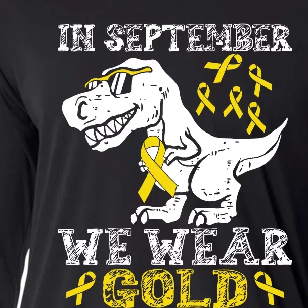 In September We Wear Gold Trex Childhood Cancer Awareness Cooling Performance Long Sleeve Crew