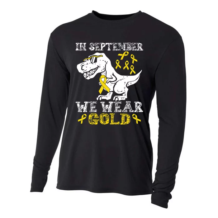 In September We Wear Gold Trex Childhood Cancer Awareness Cooling Performance Long Sleeve Crew