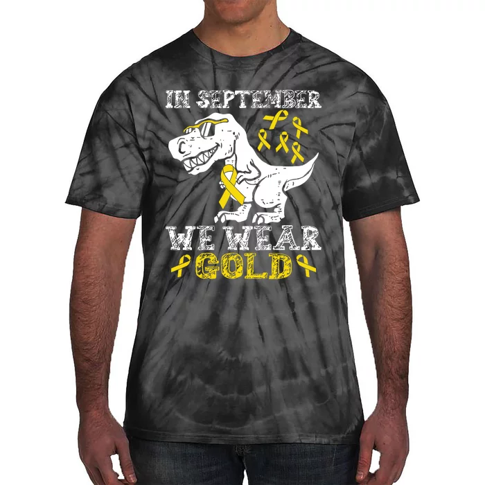 In September We Wear Gold Trex Childhood Cancer Awareness Tie-Dye T-Shirt