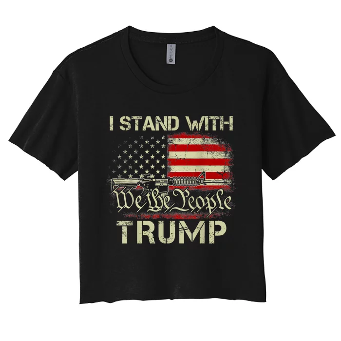 I Stand With Trump American Flag Men Woman USA Vintage Women's Crop Top Tee