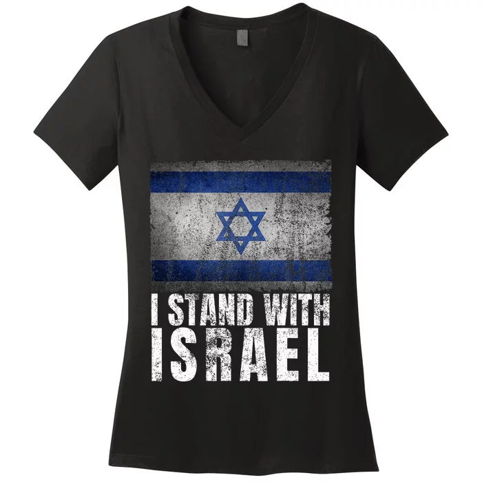 I Stand With Israel Jewish Gifts Heritage Israeli Flag Women's V-Neck T-Shirt