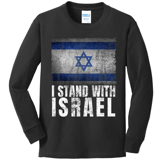 I Stand With Israel Jewish Gifts Heritage Israeli Flag Kids Long Sleeve Shirt