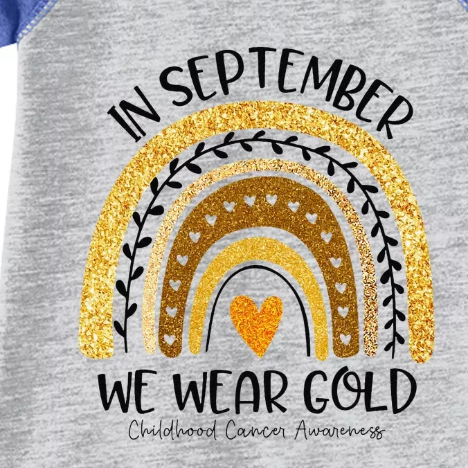 In September We Wear Gold Rainbow Childhood Cancer Awareness Gift Infant Baby Jersey Bodysuit