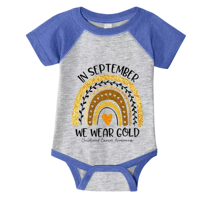 In September We Wear Gold Rainbow Childhood Cancer Awareness Gift Infant Baby Jersey Bodysuit