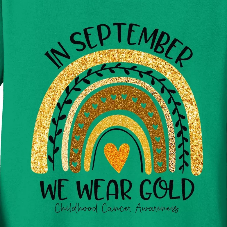 In September We Wear Gold Rainbow Childhood Cancer Awareness Gift Kids Long Sleeve Shirt