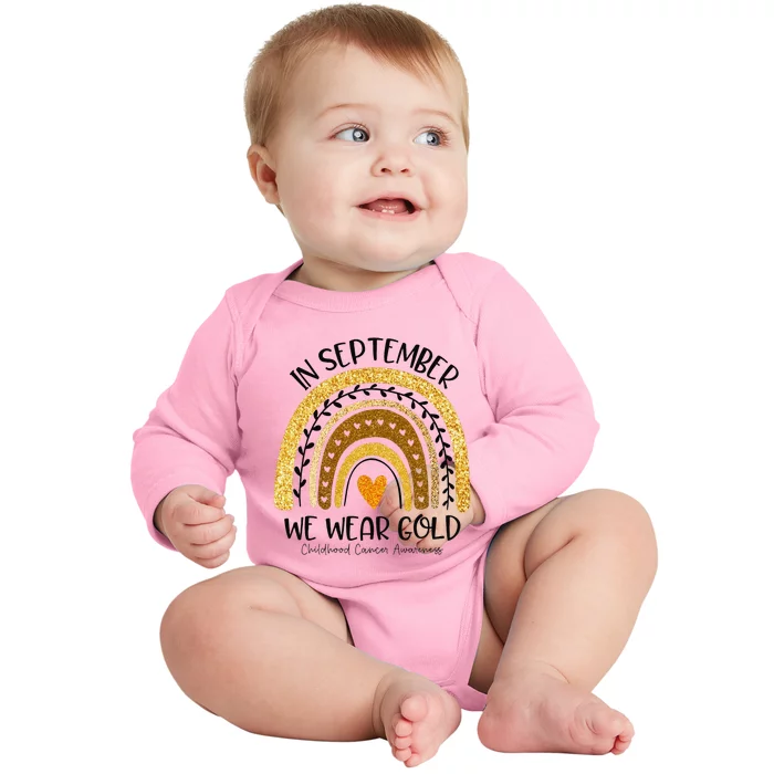 In September We Wear Gold Rainbow Childhood Cancer Awareness Gift Baby Long Sleeve Bodysuit