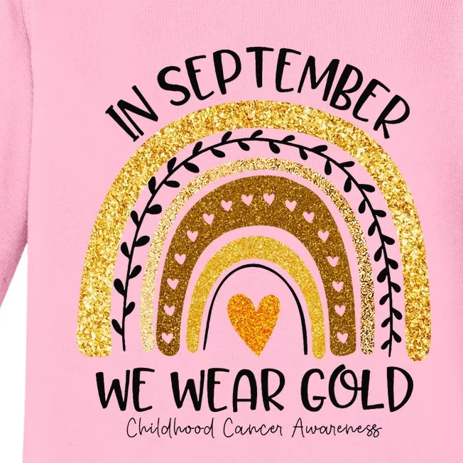 In September We Wear Gold Rainbow Childhood Cancer Awareness Gift Baby Long Sleeve Bodysuit