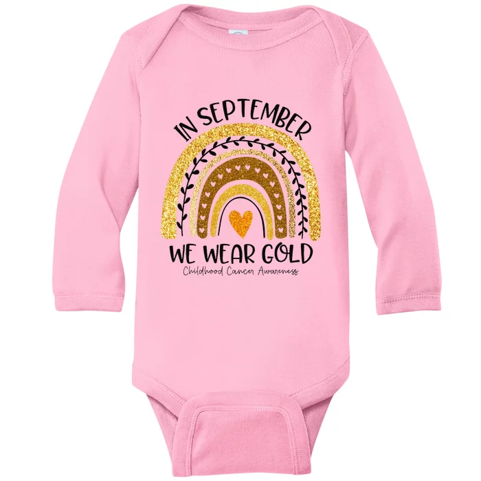 In September We Wear Gold Rainbow Childhood Cancer Awareness Gift Baby Long Sleeve Bodysuit