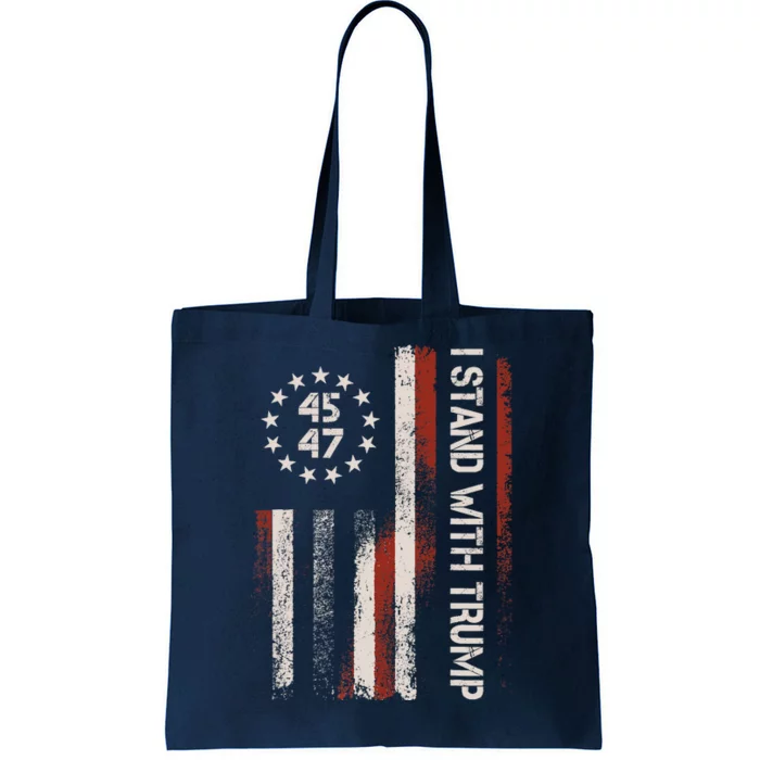 I Stand With Trump 45 47 4th Of July USA America Flag Retro Tote Bag