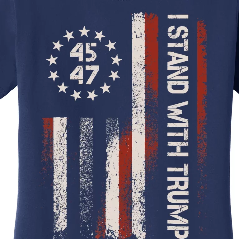 I Stand With Trump 45 47 4th Of July USA America Flag Retro Women's T-Shirt