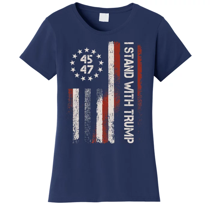 I Stand With Trump 45 47 4th Of July USA America Flag Retro Women's T-Shirt