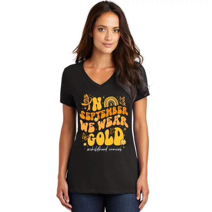 In September We Wear Gold Childhood Cancer Women's V-Neck T-Shirt