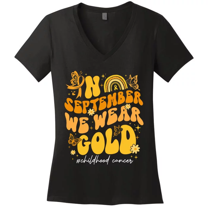 In September We Wear Gold Childhood Cancer Women's V-Neck T-Shirt