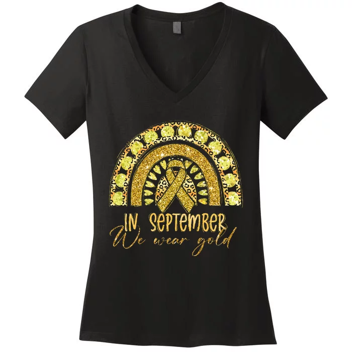 In September We Wear Gold Childhood Cancer Awareness Women's V-Neck T-Shirt